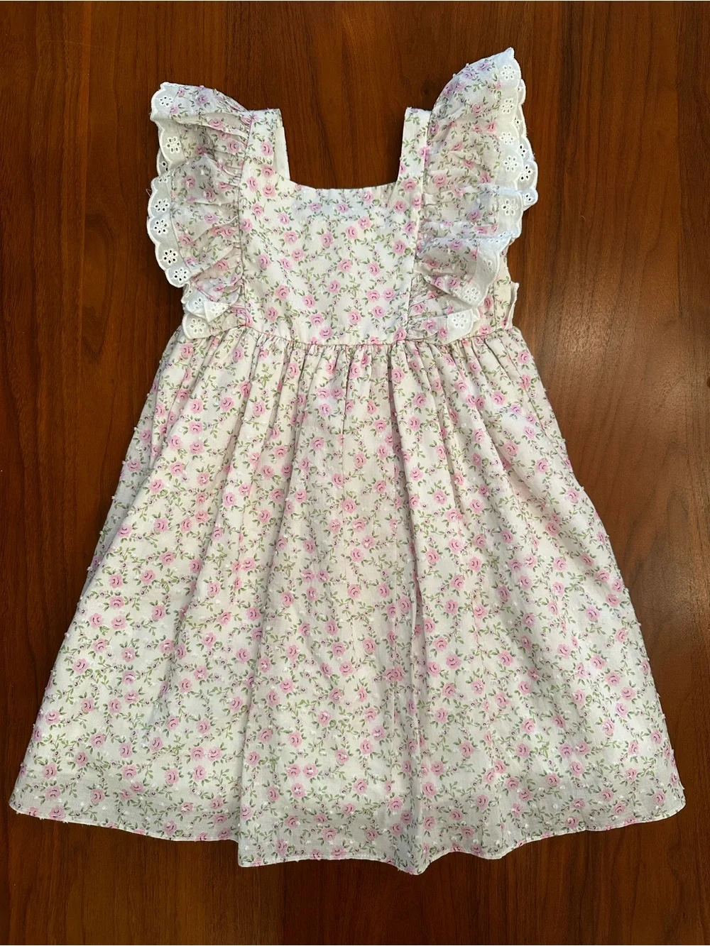 Pippa & Julie Girls Floral Pink Ruffle Sleeve Dress with full lining size 4